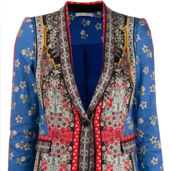 Alice & Olivia Blue and Red Floral Blazer - Picture 2 of 6
